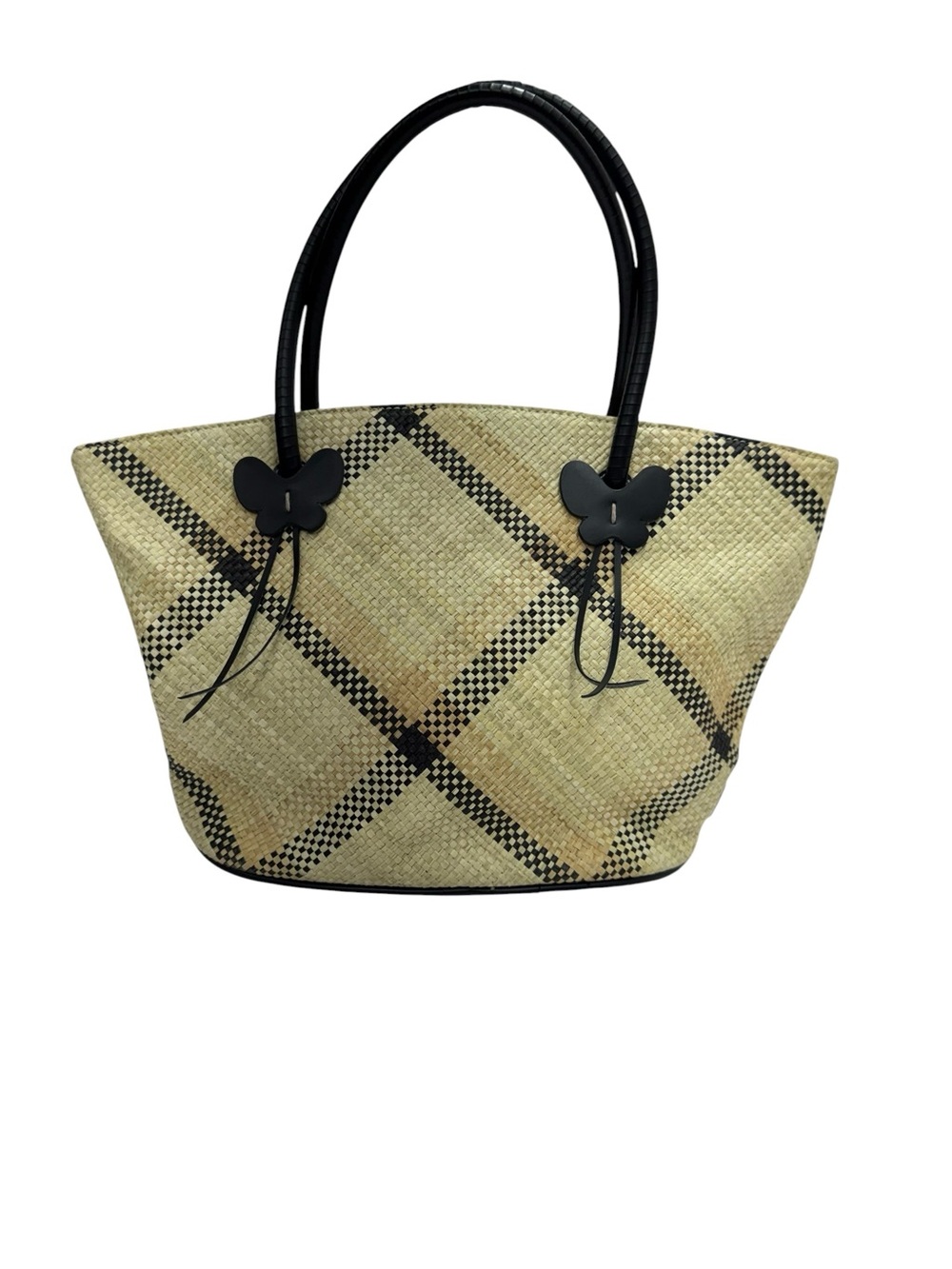 Etienne Aigner vintage Natural and Black Woven Tote